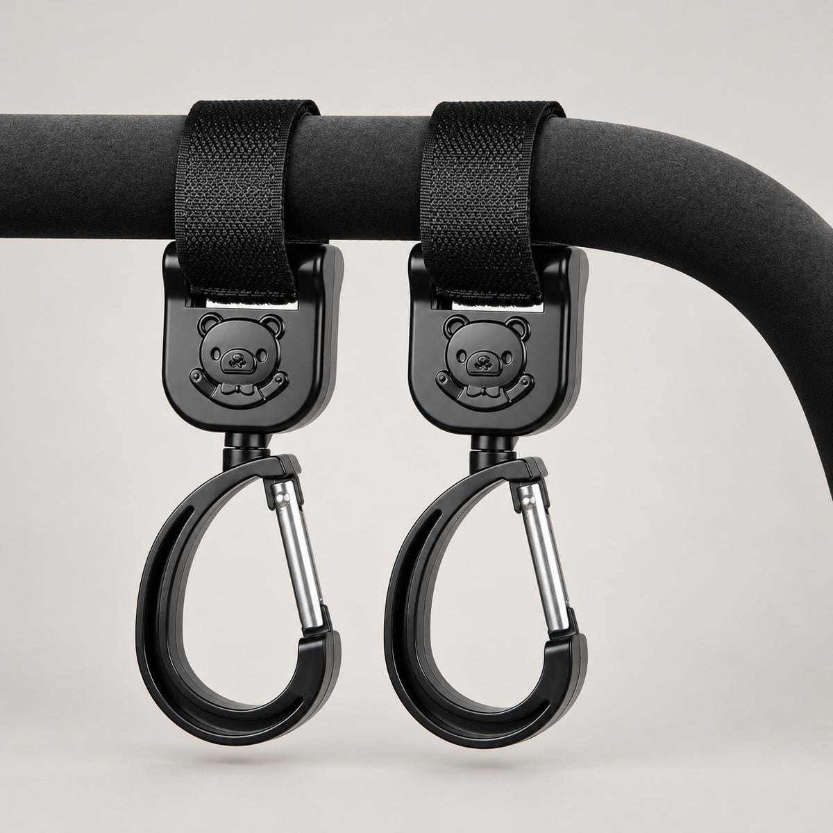 #Close black | StrollHooks on a stroller handle